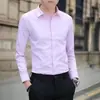 Camisa de Manga Larga para Hombre Color Borgoña Primavera, Ropa de Trabajo Casual de Negocios Profesional, Camisa Blanca de Color Sólido, Camisa Básica de Corte Ajustado