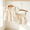 Body de verano para bebé niña con estampado de tulipanes, cuello solapa, manga corta, conjunto de top y shorts de manga corta para bebé