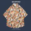 Camisa Hawaiana de Manga Corta Floral Estilo Hong Kong para Hombre, Camisa Transpirable de Seda Helada de Verano con Caída, Top Versátil Casual de Manga Tres Cuartos