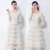 Vestido Social Elegante Retro Estilo Francés Nueva Colección Primavera 2026 con Cuello Cuadrado, Diseño Bordado Hueco y Falda Larga de Corte A