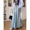 Comercio Exterior Transfronterizo Sitio Web Independiente Europeo y Americano Diseño Estilo Americano Cintura Elástica Falda Acampanada Suelta Falda de Mezclilla Falda Larga Casual para Mujer