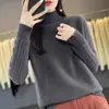 Suéter folgado, tricô casual, 02025, gola alta discreta, camada interna, camada base espessa, feminino, 10% lã, novo estilo, transfronteiriço, cinza
