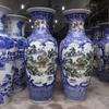 Jarrón de piso de cerámica azul y blanco, cubo de color paisaje, flores y pájaros, porcelana, artesanías decorativas, regalos para ceremonia de apertura al por mayor