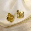 Pendientes Cuadrados Irregulares de Alta Venta Transfronteriza para Mujer, Clavos Lisos y Texturizados, Pendientes de Acero de Titanio de Alta Gama en Oro de 18 Quilates al por Mayor