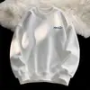 Moletom pesado com gola redonda para homens e mulheres, pulôver de caimento solto com estampa de letras, top versátil, jaqueta para primavera e outono, camiseta de manga comprida sem capuz