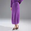 Falda de Punto de Lana Pura para Mujer, Nueva Otoño e Invierno 2026, Color Sólido, Cepillada, Suave y Cálida, Falda de Longitud Media, Morado