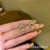 Pendientes de Botón con Forma de Corazón de Diamante Brillante, Lazo y Perla S925 Diseño de Nicho Pendientes de Lujo Ligero con un Toque de Alta Gama