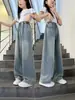 Calças Jeans Wide-Leg para Meninas Primavera e Outono Novo Estilo Hot Drilling Soltas de Perna Reta Crianças de Tamanho Médio e Grande Estilo Coreano Tendência Calças Longas
