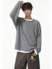 Sudadera con capucha Henley de dos piezas falsas, bloques de color a rayas para hombre, otoño, holgada, estilo retro universitario, marca moderna, camiseta casual de manga larga