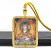 Colgante de Tanka de Dragón Guardián de Ocho Lados Doble Cara de Color Conservado con Pintura a Mano Dorada, Collar Amuleto de Buda Portátil