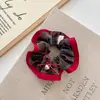 Goma para el pelo coreana retro de lunares rojos y azules con pasador de lazo a cuadros contrastantes Scrunchie dulce accesorio para el pelo para recogido a medias para mujer