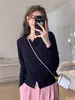 Cardigan de Tricô Cinza Floral Estilo Preguiçoso de Alta Qualidade com Gola Redonda para Mulheres, Novo Modelo para 2026, Jaqueta de Tricô de Botão Único