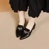 Zapatos de tacón alto de punta para mujer, nuevo estilo otoño e invierno 2026, sin cordones, tacón grueso con hebilla metálica, zapatos de cuero simples y elegantes para el trabajo