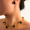 Set de Aretes y Collar para Mujer Estilo Corte Europeo y Americano, Diseño Retro de Lujo Ligero con Incrustaciones de Piedras Preciosas, Cadena de Clavícula de Gama Alta