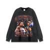 Camiseta masculina de manga comprida com estampa vintage americana, desgastada, lavada, abrangente, retrato de luta, marca de moda, parte inferior, transfronteiriça, camiseta feminina