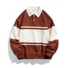 Sudadera Polo de Algodón Piqué Doble Estilo Hong Kong Rayas Sueltas Pareja Marca de Moda Estudiante Primavera y Otoño Soporta Impresión