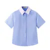 Camisa Casual Branca de Manga Curta para Meninos, Fina de Verão, Venda Direta Transfronteiriça Europeia e Americana, Atacado de Roupas Infantis