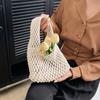 Bolso de Mano de Malla Hueca Estilo Coreano Bolso de Muñeca Tejido a Mano Bolso de Mano Versátil de Moda para Vacaciones en la Playa de Moda