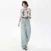 Item mais vendido: Nova coleção outono de 2026, jeans casual feminino de perna larga, acabamento lavado, cintura alta, modelagem que emagrece, perna reta, calça de comprimento total