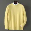 Nuevo suéter de lana pura para hombre de otoño e invierno, cuello redondo, engrosado, tejido de ochos, color liso, camisa base de punto de cachemira casual de negocios
