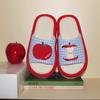 Zapatillas Casuales de Casa a la Moda Absorbentes de Sudor para Damas y Estudiantes Lindo Cuadros Manzana Roja Primavera y Verano Zapatos de Piso de Suela Blanda