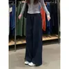 Moda Verão Maternidade Estilo Coreano, Calça de Maternidade Casual Feminina Azul Marinho Nova Plus Size Retro Solta Emagrecedora Wide-Leg