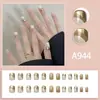 Manicure Casuais Curtas Versáteis Dourado Padrão Geométrico Unhas Usáveis Diárias Tamanho Completo Adesivos para Unhas Postiças