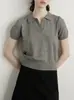 Polo Retro Francés Cuello Gris Manga Corta Tejido de Punto Verano Ropa de Trabajo Camisa Polo Versátil Camiseta Top