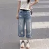 Jeans rotos estilo retro americano para mujer, estilo fino de verano, talla grande, súper populares, corte holgado, adelgazantes, pantalones rectos cropped