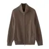 Cárdigan de Cachemir 2026 Invierno Nuevo para Mujer Cuello Solapa Camisa Base Elegante Corte Holgado Doble Cremallera Abrigo Cálido