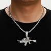 Joia de arma europeia e americana cravejada de diamantes liga simulação modelo de arma AK joia de diamante brilhante hip-hop colar masculino cheio de diamantes
