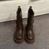 Botas Martin casuais estilo retrô britânico para aumentar a altura para mulheres, novo modelo outono e inverno 2026, botas de moda dobráveis de cano médio com sola grossa, duas formas de usar