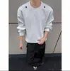 Sudadera con Decoración de Hombro con Remaches Bordados de Nicho para Hombre Primavera y Otoño Diseño de Cuello Redondo Holgada Casual Versátil Manga Larga