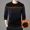 Suéter Masculino de Chenille com Gola Redonda para o Inverno, Forrado com Fleece e Espesso, Roupa Íntima Térmica, Suéter de Tricô Masculino Casual, Suéter de Camada Base Masculino
