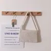 Bolsa de Algodão Tecido Simples Estilo Coreano para Axila Feminina, Nova Bolsa de Palha Crochê Feita à Mão Cor Sólida, Bolsa de Praia para Férias na Costa