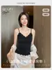 Camisola de Renda com Bolinhas para Mulheres com Bojos Embutidos, Ajuste ao Corpo, Sutiã Costas Nuas Sexy e que Valoriza a Silhueta