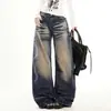 Jeans de Pierna Ancha Deshilachados Estilo Retro Americano Nuevos Primavera/Otoño para Mujer Lavados Desgastados Sueltos Largos hasta el Suelo Pantalones Plátano