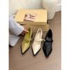 Melodia Verde Névoa! Sapatos Mary Jane de Bico Fino da Moda com Botão Dourado Sapatos de Salto Grosso Femininos Primavera 2025 para o Dia a Dia Francês