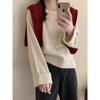 Suéter Coreano de Cuello Redondo para Mujer Otoño e Invierno Nuevo Diseño Nicho Top de Punto con Botones