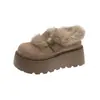 Sapatos de Algodão Quentes com Pelo de Coelho 2026 Inverno Novo Aumentar Altura Sapatos Peludos Sapatos de Algodão Pessoas Baixas Sola Grossa Com Veludo Adicional Sapatos Casuais Femininos