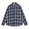 Camisa Plaid de Manga Longa Solta Estilo Retrô Americano para Homens Primavera Outono Tendência Street Casual Camisa com Lapela Plaid Estilo Japonês