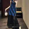 Nuevo Vestido Redondo de Encaje Estilo Chino para Mujer, Vestido sin Mangas Estilo Chaleco Profusamente Bordado con Estilo Nacional Inspirado en el Zen, Elegante Vestido Largo para Salidas