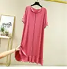 Nuevo Vestido Coreano de Verano 2024 para Mujer de Longitud Media, Holgado y Versátil, de Manga Corta y Cuello Redondo, Camisón con Falda de Color Sólido para Mujer