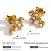 Pendientes transfronterizos de acero de titanio con incrustaciones de cruz y perla, sensación de lujo ligero y alta gama, pendientes impermeables de acero inoxidable chapados en oro real YuHui