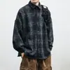 Camisa de lana para hombre para otoño e invierno, estilo japonés moderna vintage holgada retro pareja cuadros con cuello