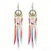 Verano Bohemio Versátil Retro Lujo Ligero Sensación de Alta Gama Borla de Plumas Pendientes Largos Exagerados Pendientes Colgantes para Mujer