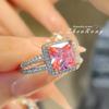 Anillo Seiko Importado de Alto Carbono con Diamante Rosa Romántico Argyle de Lujo Ligero Anillo con Diamante Cortado Flor de Hielo Triturado Micro-engastado en Nido de Pájaro para Mujer