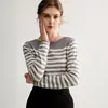 Suéter de Lana 100% Pura con Rayas de Bloques de Color Estilo Nuevo Otoño e Invierno Suéter Tejido de Hilo Yangzi Fino Suéter Pulóver de Cuello Redondo para Mujer