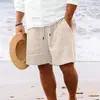 Mejores Vendedores Transfronterizos Europeos y Americanos 2023 Estación Independiente de Amazon Pantalones Cortos de Algodón y Lino con Cordón Pantalones de Playa para Hombre