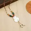 Collar Largo de Cuerda Trenzada con Cuentas de Cerámica Bohemia Coloridas y Estrella de Mar para Mujer, Estilo Étnico Retro